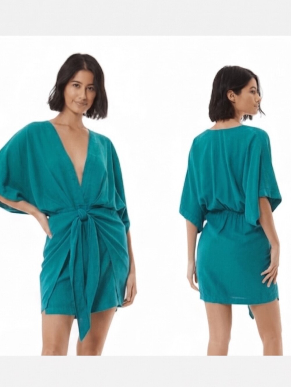Young Fabulous & Broke Willa Wrap Linen Blend Dress - Teal Green - XS